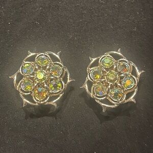 Vintage Sarah Coventry Silver Tone Aurora Borealis Cluster earrings